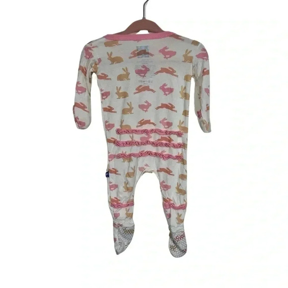 KicKee Pants Bamboo Footie Snaps One Piece Pajamas Bunny Rabbits Ruffle Easter - Picture 5 of 6